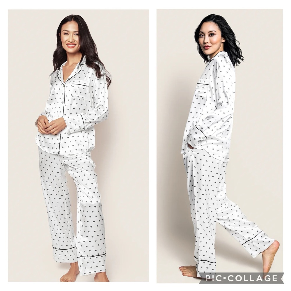 Petite Plume XS Silk Pajama Set in White Art Nouveau